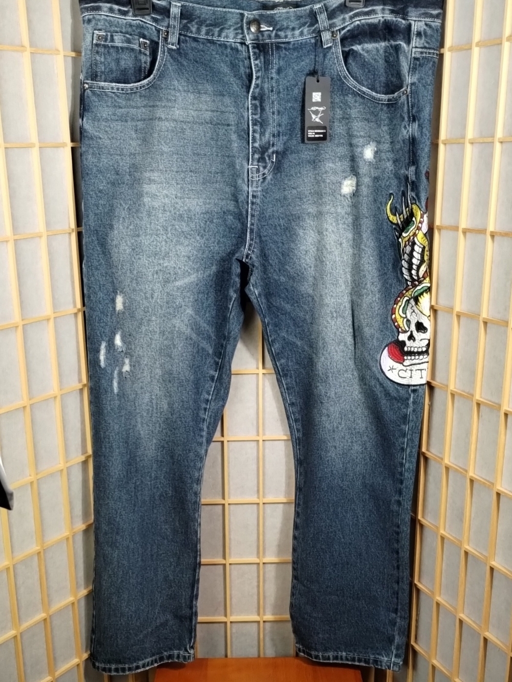 Ed Hardy Embroidered Skull Eagle & Snake New York City Jeans Size 42 NWT